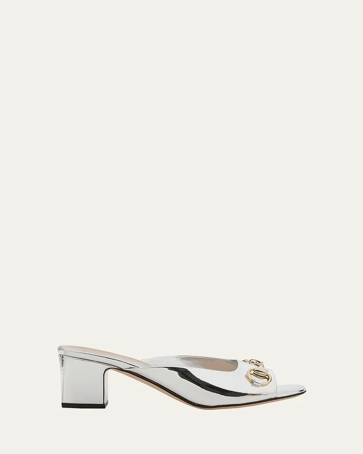 Lady Metallic Horsebit Slide Sandals