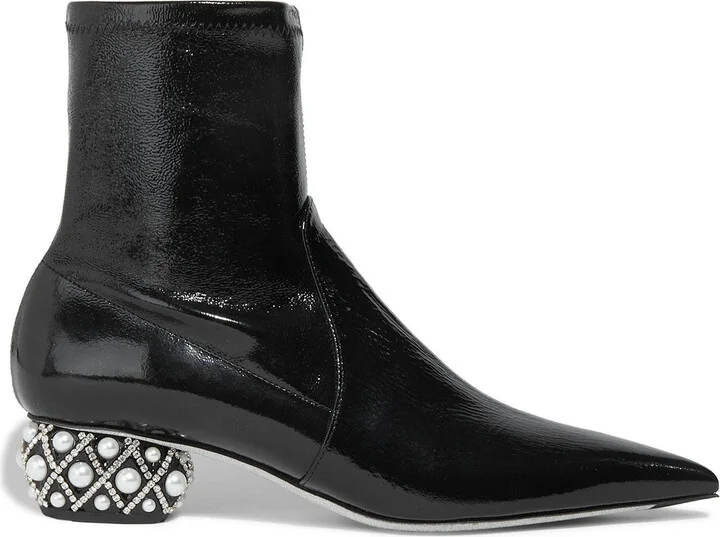 Lady Perla embellished patent-leather sock boots