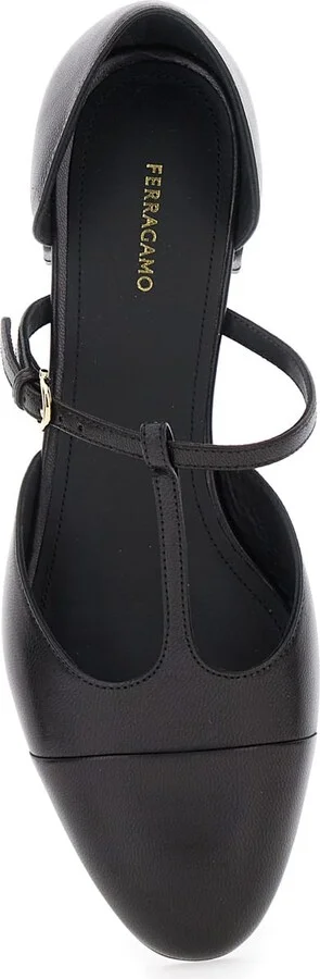 'lainette' Black Ballet Shoes With T-strap And Round Toe In Leather Woman - Image 3