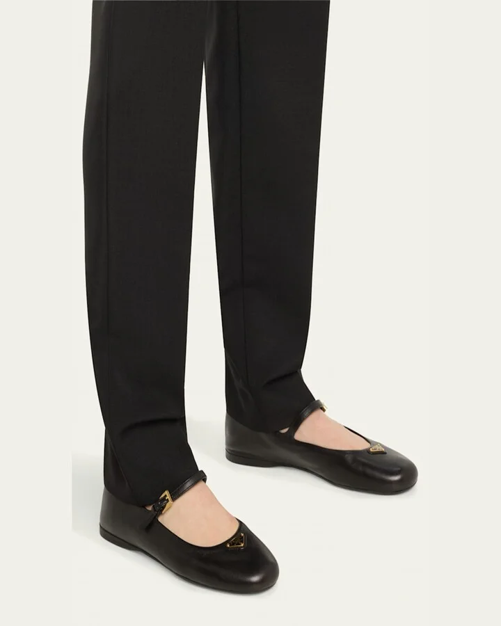 Lambskin Triangle Mary Jane Ballerina Flats - Image 3