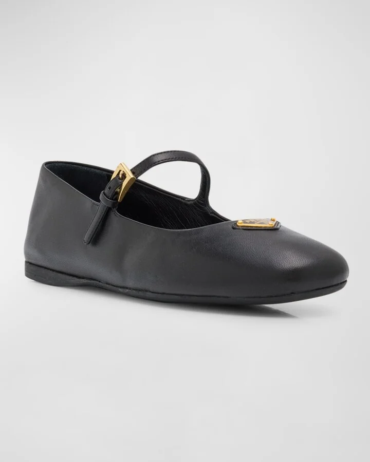 Lambskin Triangle Mary Jane Ballerina Flats - Image 2