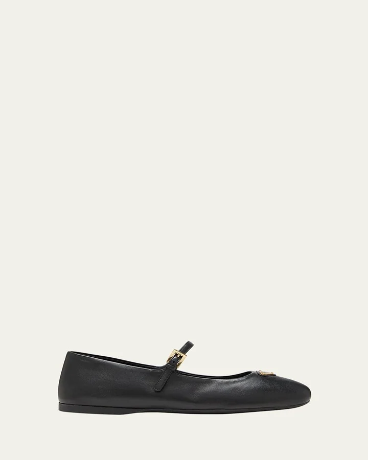 Lambskin Triangle Mary Jane Ballerina Flats