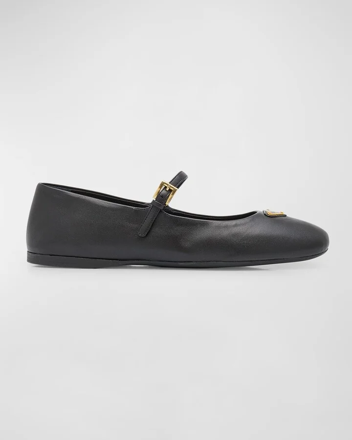 Lambskin Triangle Mary Jane Ballerina Flats