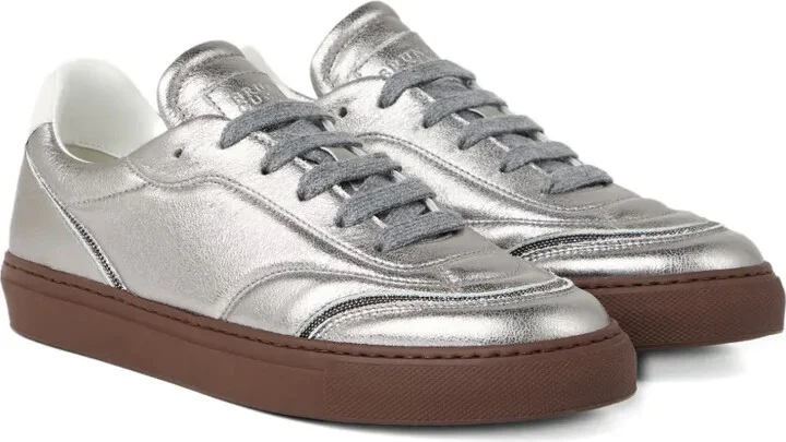 Lamé-Effect Leather Sneakers - Image 2