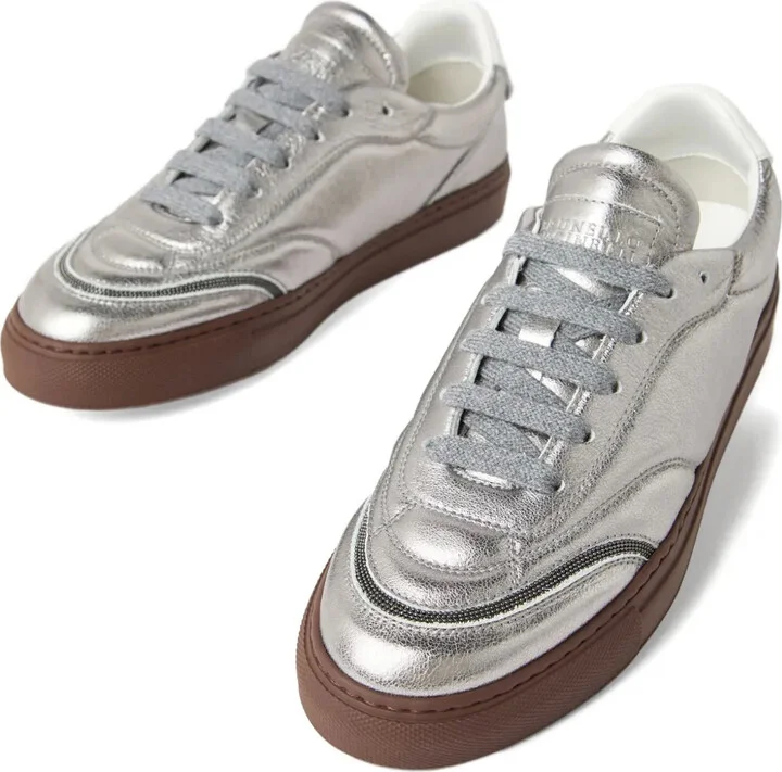 Lamé-Effect Leather Sneakers - Image 4