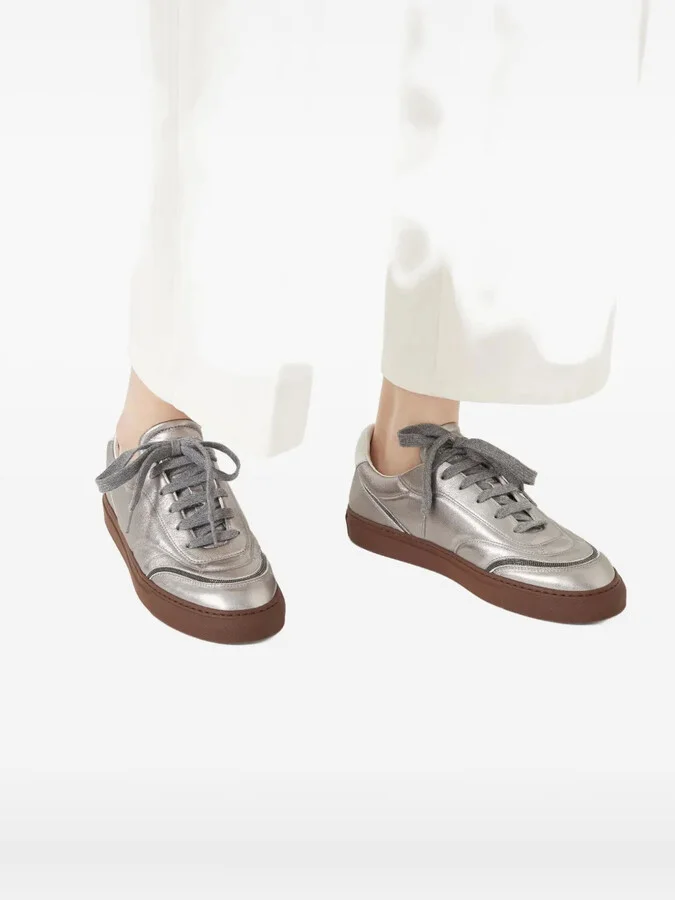 Lamé-Effect Leather Sneakers - Image 5