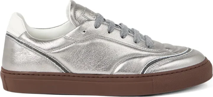 Lamé-Effect Leather Sneakers