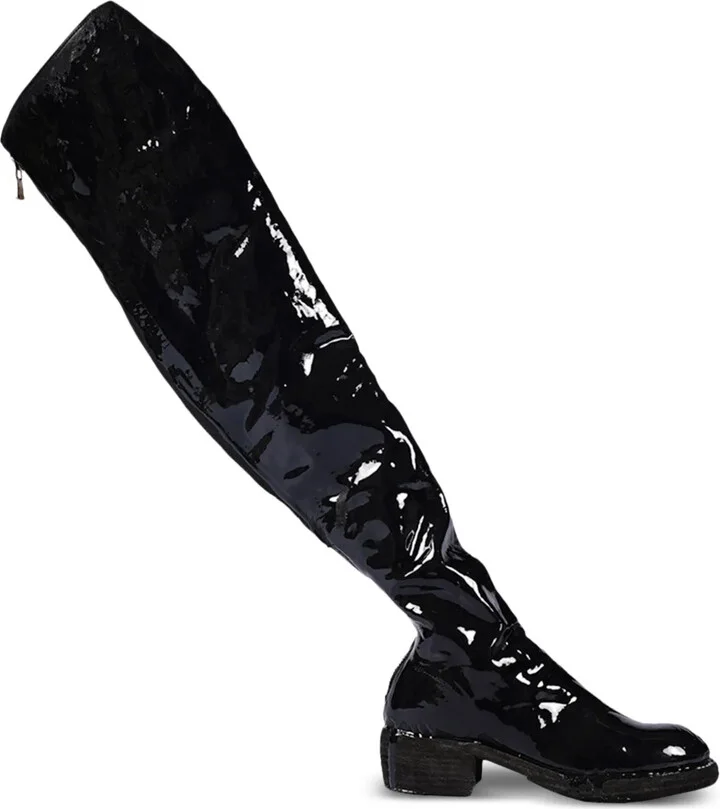 Laminated Knee-High Leather Boots