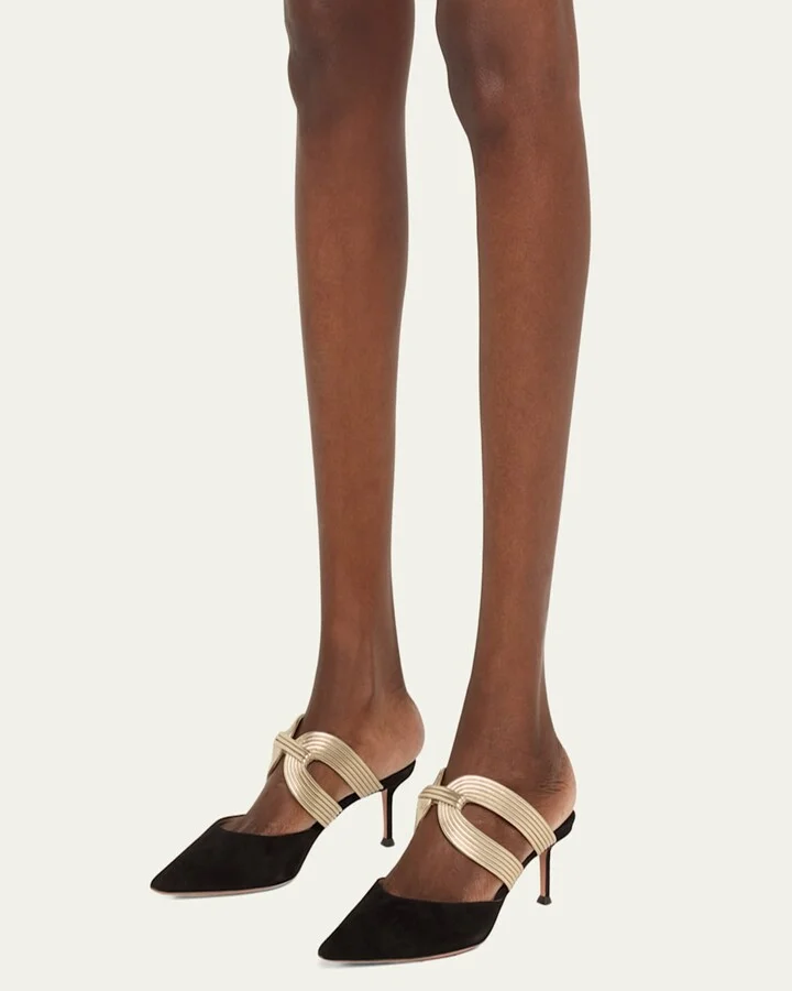 Laminated Leather and Suede Mule Pumps - Image 2
