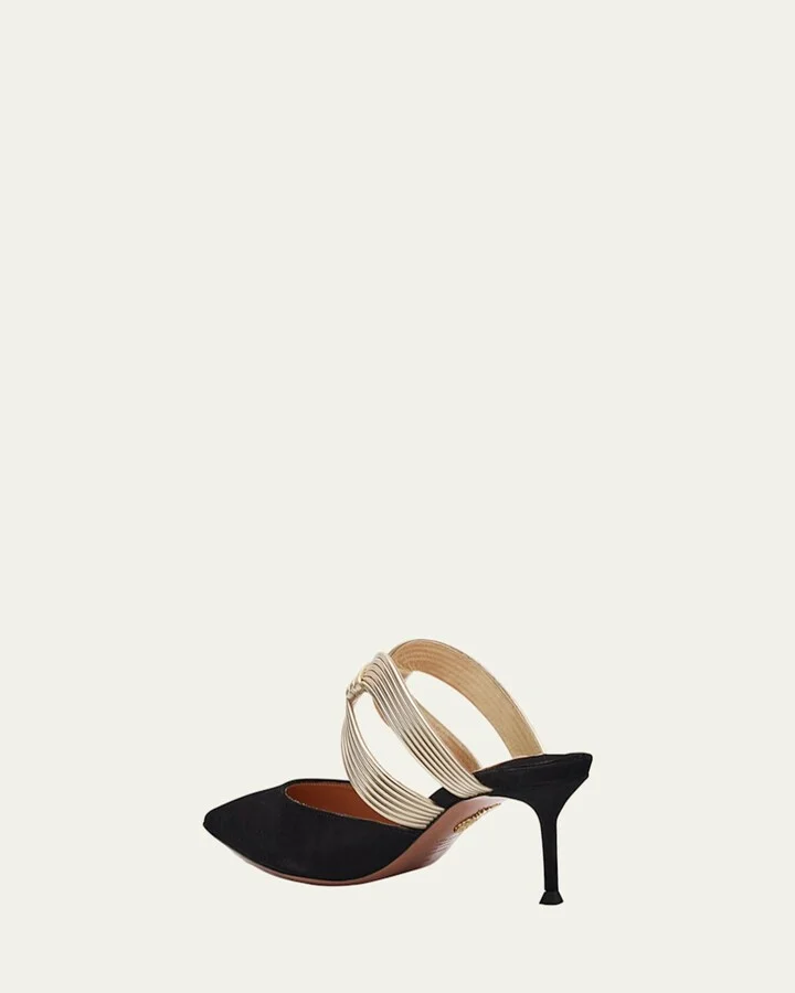 Laminated Leather and Suede Mule Pumps - Image 3