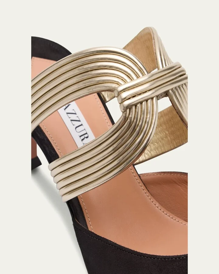 Laminated Leather and Suede Mule Pumps - Image 11