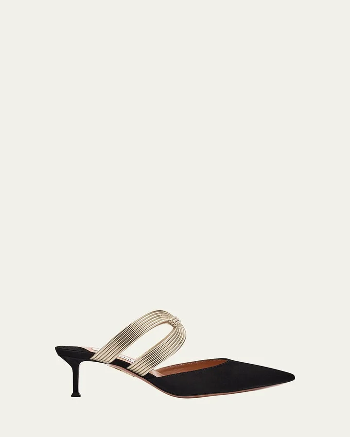 Laminated Leather and Suede Mule Pumps