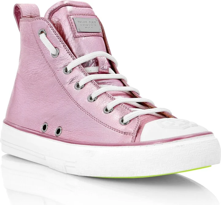 Laminated Leather Hi-Top Sneakers Megastar