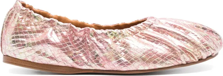 Laminated Snake-Print Ballet Flats