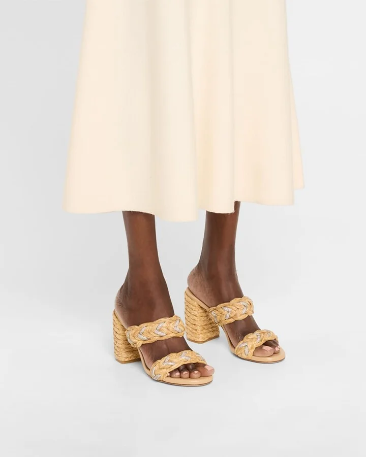 Lana Raffia Crystal Slide Sandals - Image 2