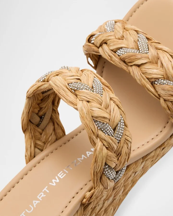 Lana Raffia Crystal Wedge Slide Sandals - Image 2