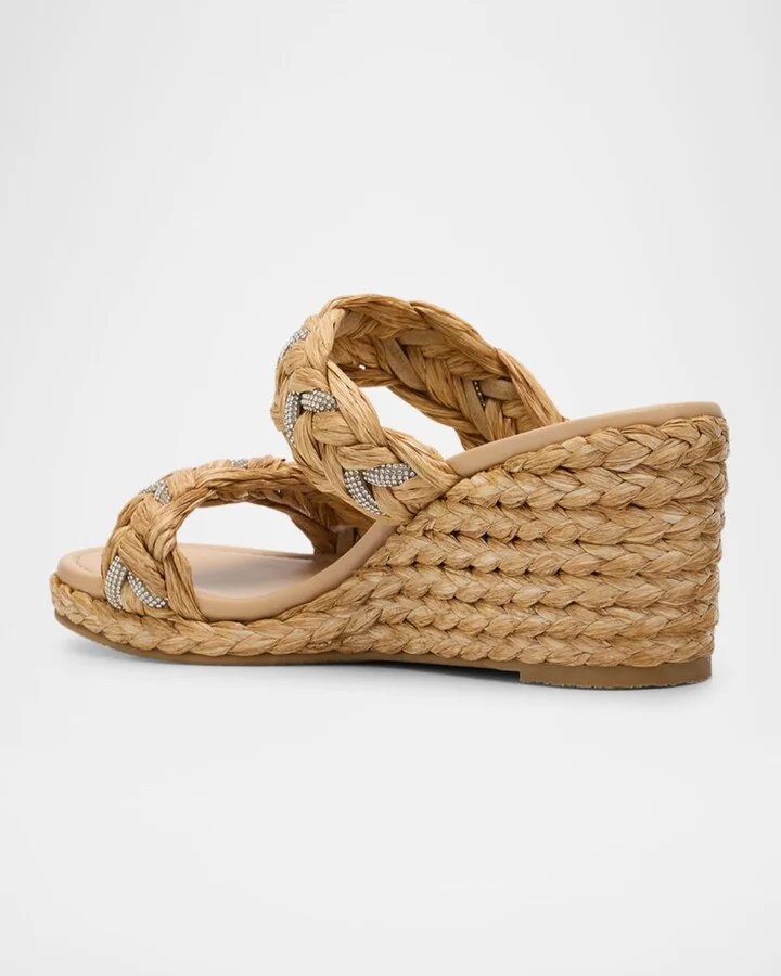 Lana Raffia Crystal Wedge Slide Sandals - Image 4