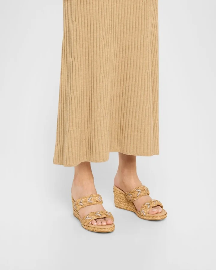 Lana Raffia Crystal Wedge Slide Sandals - Image 9