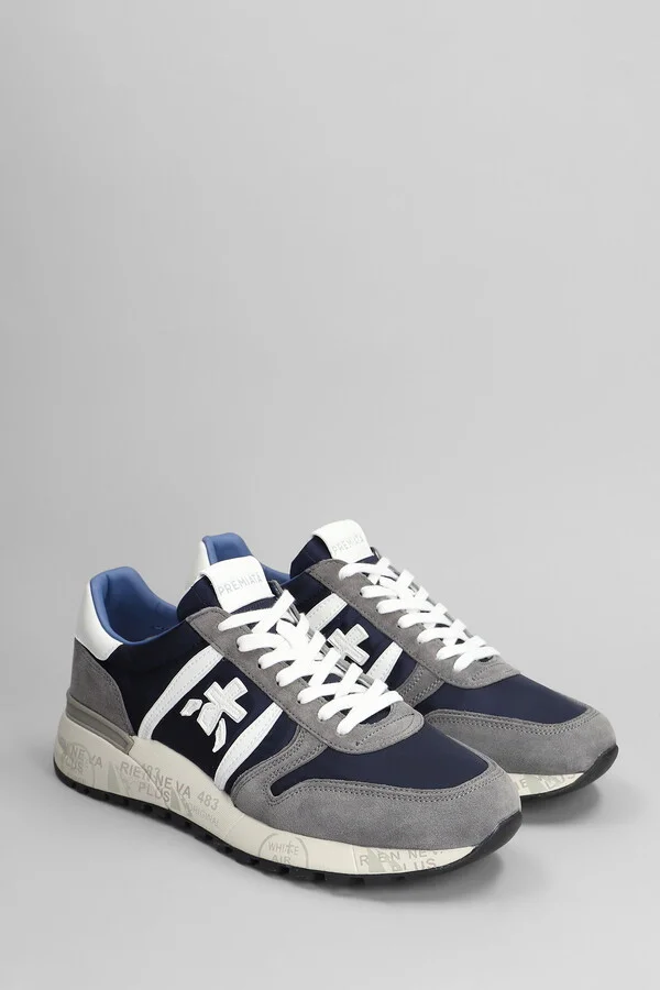Lander Sneakers In Blue Suede And Fabric - Image 2