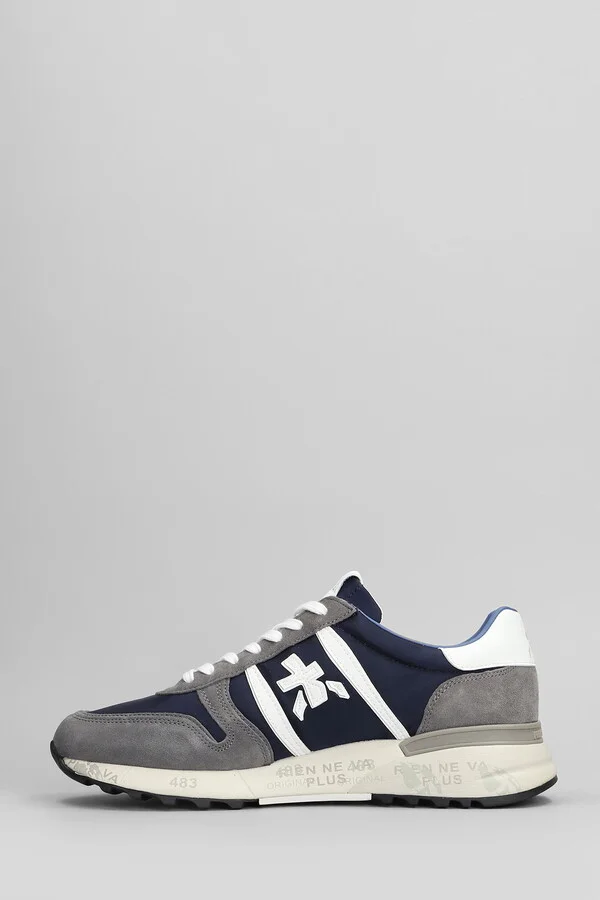 Lander Sneakers In Blue Suede And Fabric - Image 3