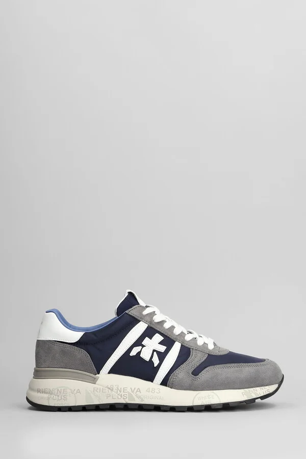 Lander Sneakers In Blue Suede And Fabric