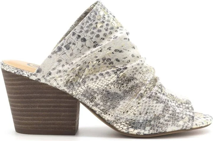 Landon Snake Print Leather Block Heel In Metallic Mirror Wash