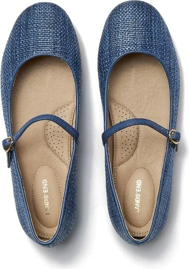 Lands' End Women's Classic Raffia Mary Jane Flats - 6 - Mediterranean Blue - Image 2