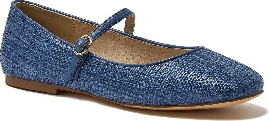 Lands' End Women's Classic Raffia Mary Jane Flats - 6 - Mediterranean Blue