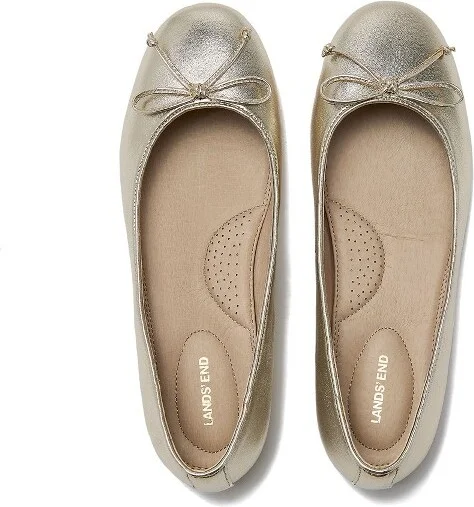 Lands' End Women's Essential Leather Ballet Flats - 8 - Light Gold - Image 2