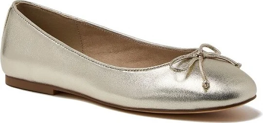 Lands' End Women's Essential Leather Ballet Flats - 8 - Light Gold