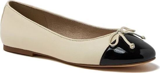 Lands' End Women's Essential Leather Cap Toe Ballet Flats - 9.5 - Ivory/Black
