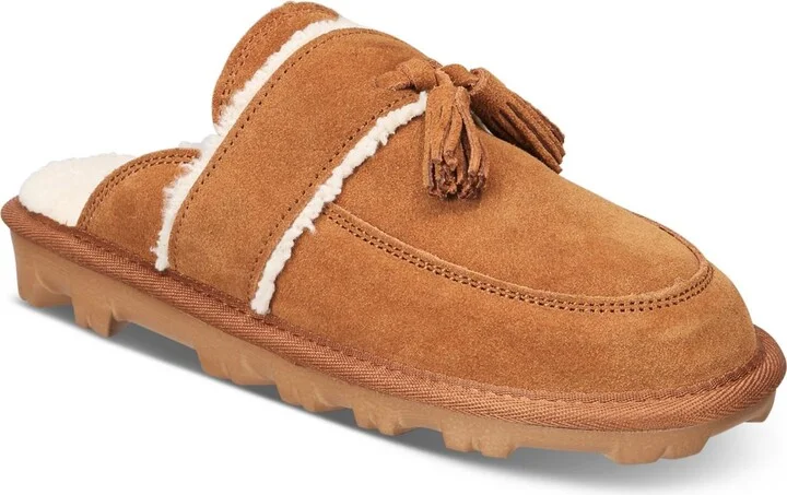 Laneyy Womens Faux Fur Lined Leather Slide Slippers