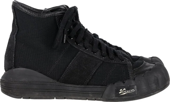 Lanier Leather-Trimmed High-Top Sneakers in Black Canvas