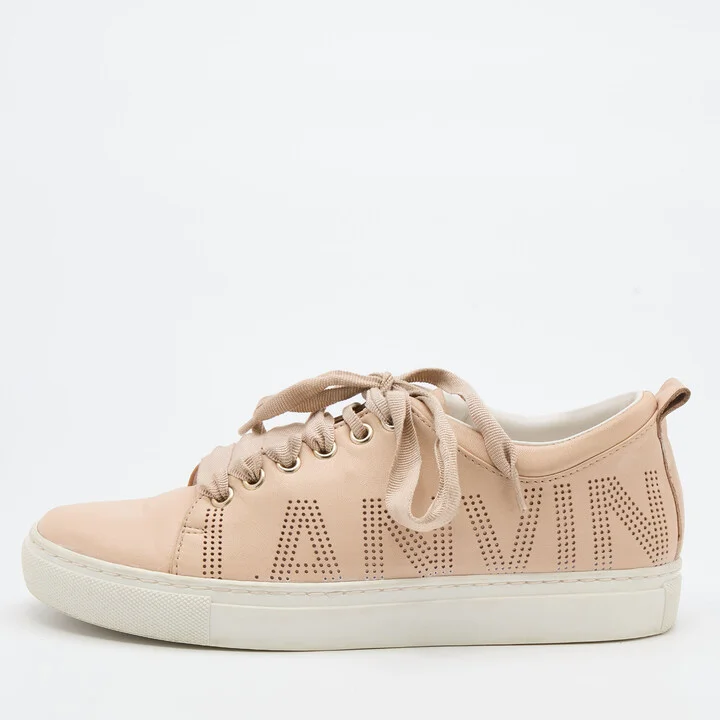 Lanvin Beige Leather Perforated Logo Low Top Sneakers Size 37
