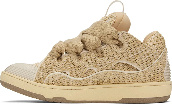 Lanvin Beige Raffia Curb Sneakers - Image 3
