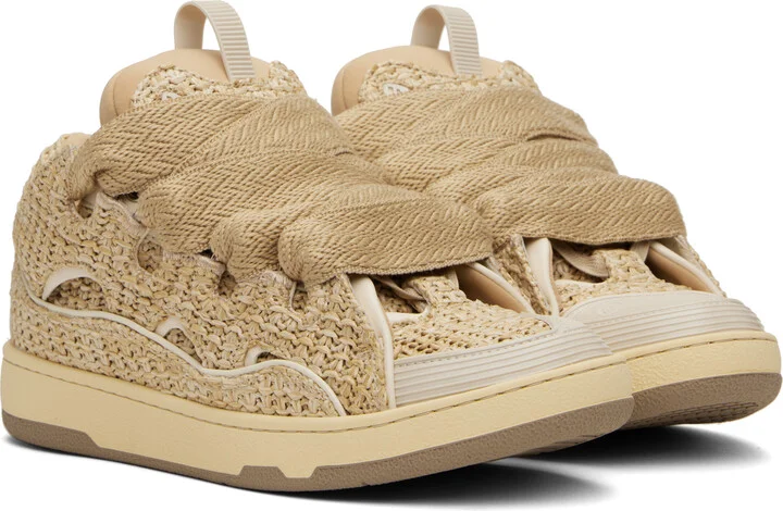Lanvin Beige Raffia Curb Sneakers - Image 4