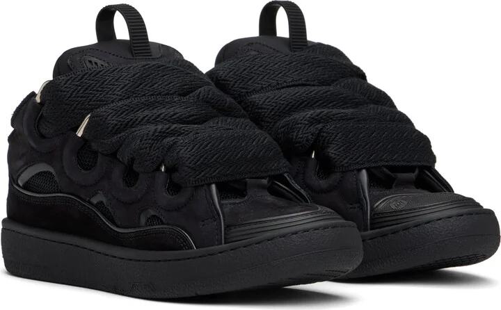 Lanvin Black Curb Leather Sneakers - Image 4