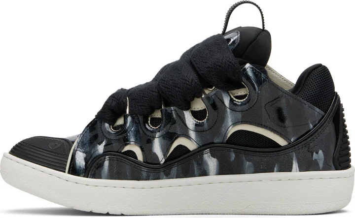 Lanvin Black Curb Leather Sparkles Sneakers - Image 3