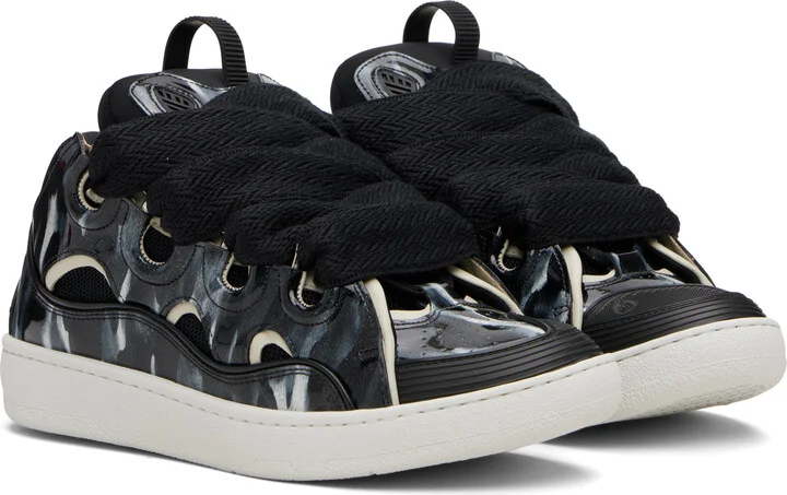 Lanvin Black Curb Leather Sparkles Sneakers - Image 4