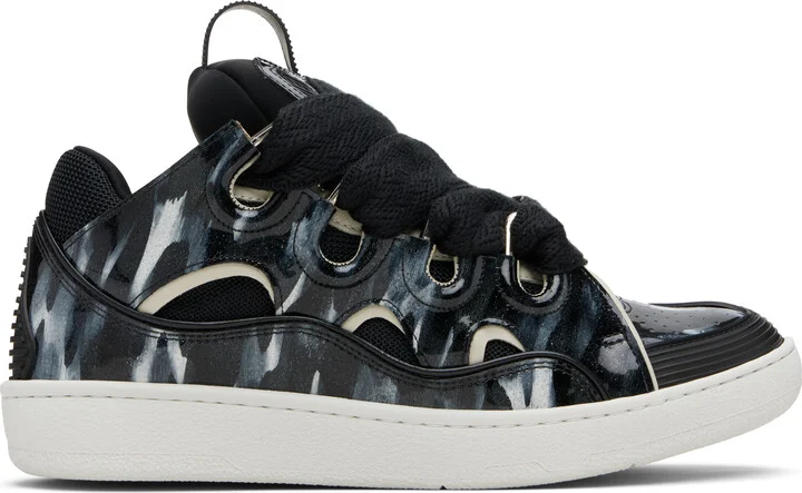 Lanvin Black Curb Leather Sparkles Sneakers