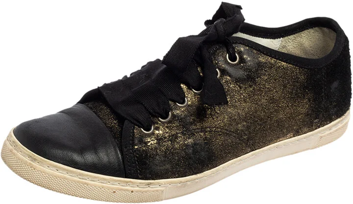 Lanvin Black/Gold Calf Hair and Leather Low-Top Sneakers Size 37