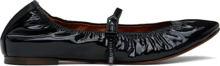 Lanvin Black Mary Jane Glossy Leather Ballerina Flats