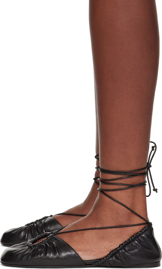Lanvin Black Mesure Lace-Up Leather Ballerina Flats - Image 3