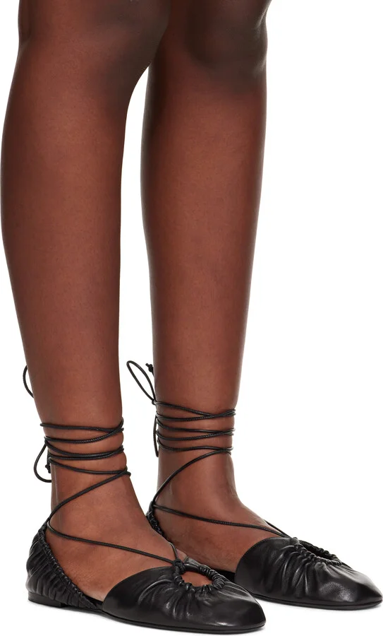 Lanvin Black Mesure Lace-Up Leather Ballerina Flats - Image 4