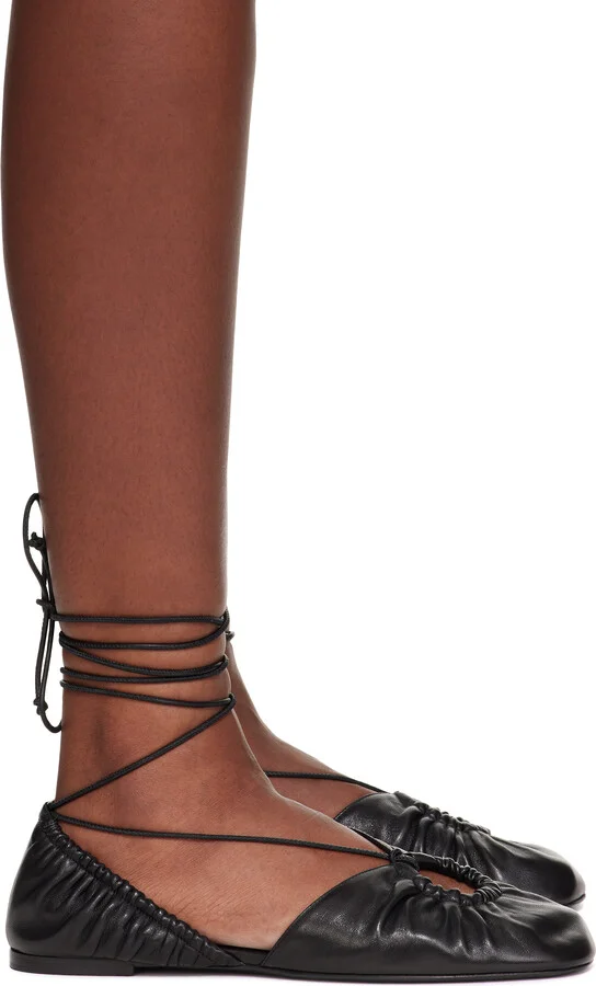 Lanvin Black Mesure Lace-Up Leather Ballerina Flats