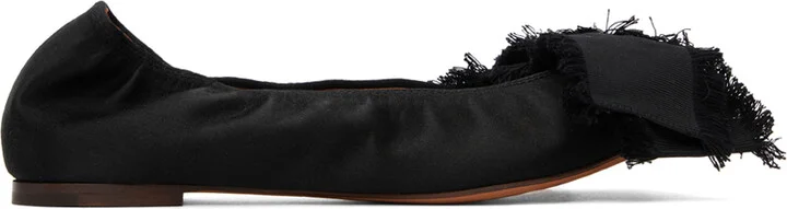 Lanvin Black Satin Bow Ballerina Flats