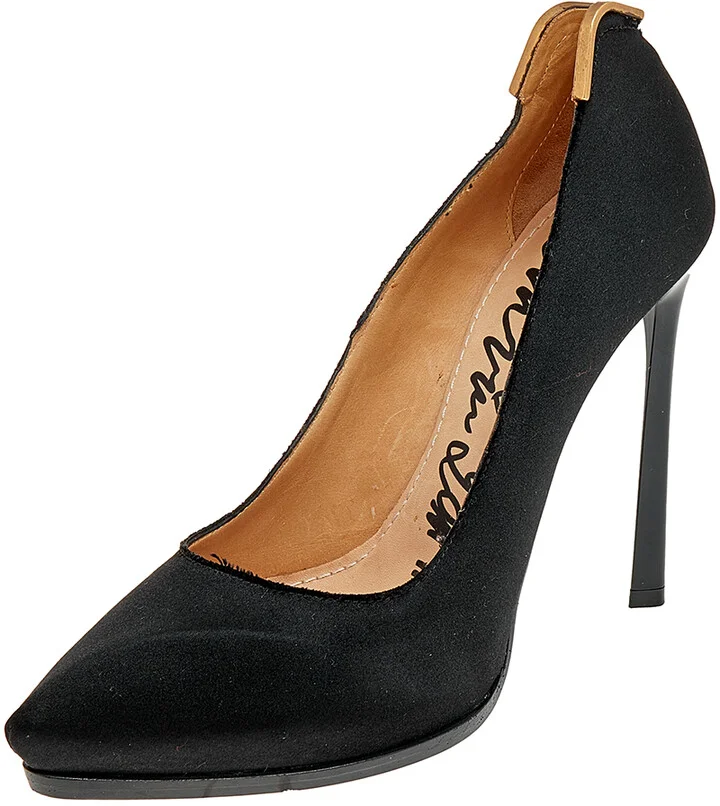 Lanvin Black Satin Pointed Toe Pumps Size 37