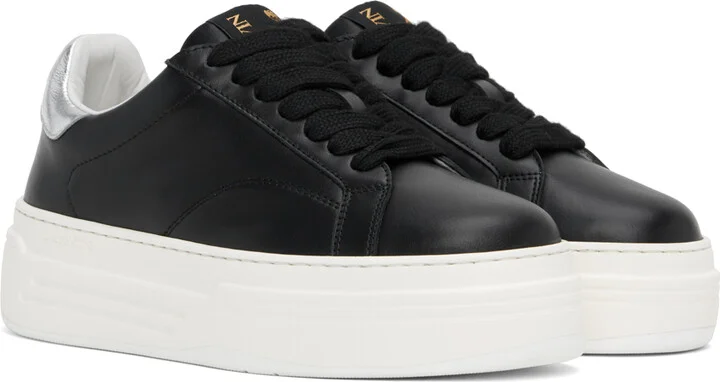 Lanvin Black & Silver DDB0 Leather Platform Sneakers - Image 4