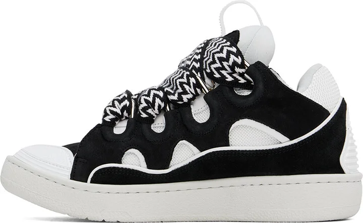 Lanvin Black & White Leather Curb Sneakers - Image 3