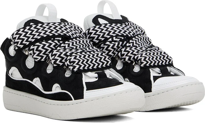 Lanvin Black & White Leather Curb Sneakers - Image 4